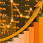 Gráfico de barras e flechas ascendentes ilustrando el crecimiento de las inversiones, simbolizando el éxito y las estrategias en la inversión en el mercado de valores.